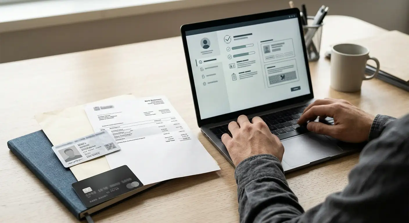 Generic identity card, address document and payment-method check arranged for an account verification review
